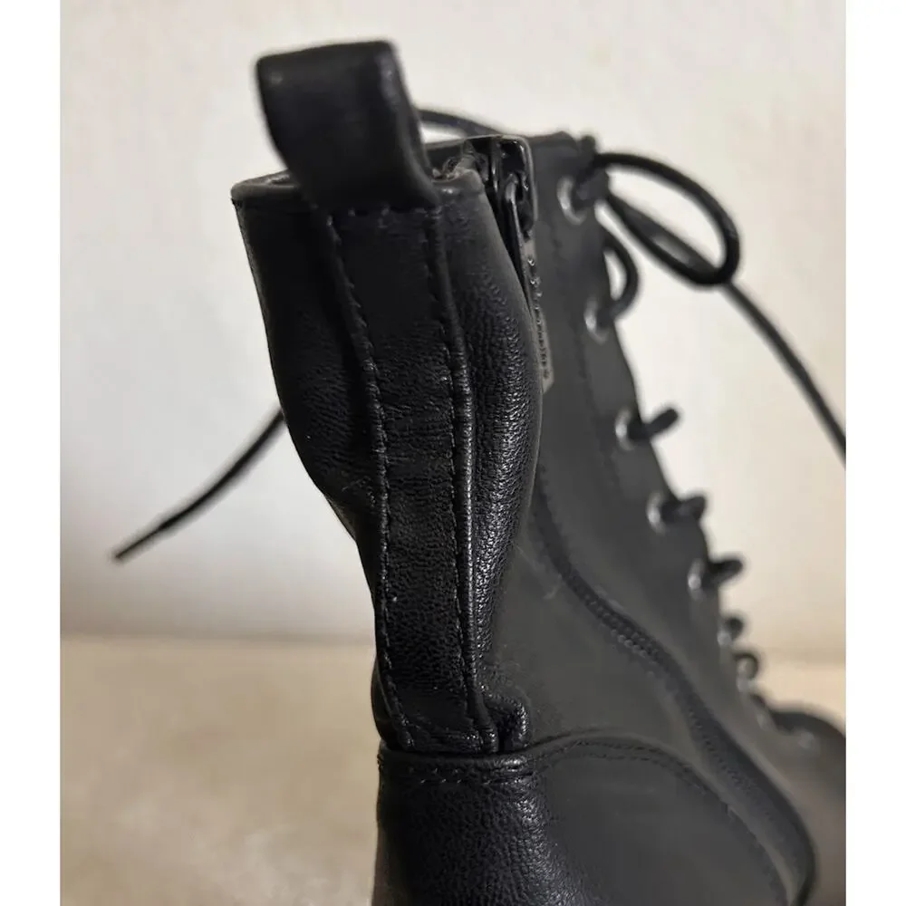 Breckelles Tina-15 SZ 8 Black Lace Up Boot Open Toe Block Heel Zip Faux Leather